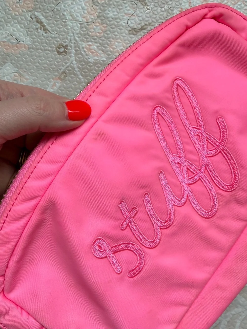 Stoney Clover Lane Pink 'Stuff' Embroidered Small Pouch in Bubblegum